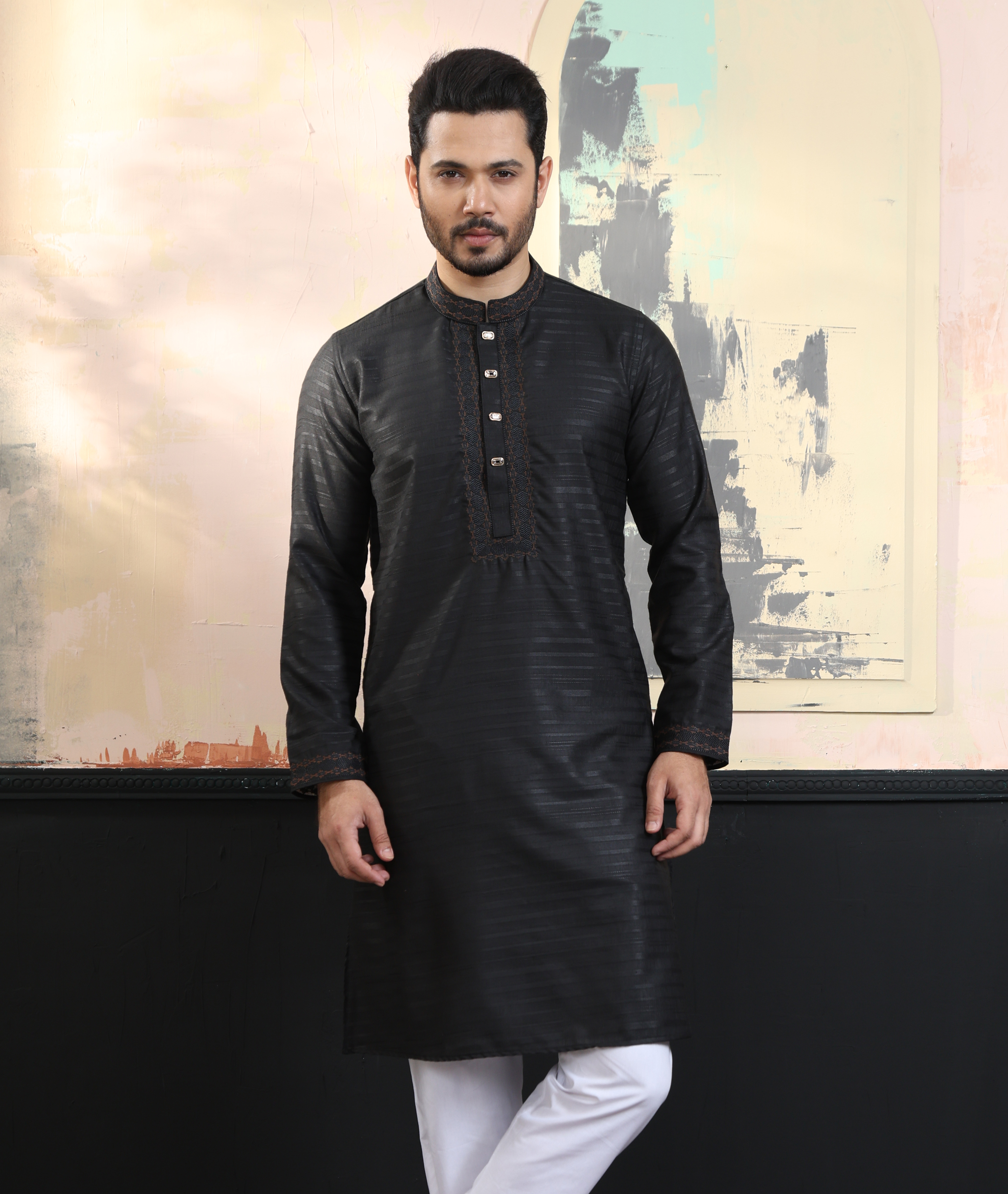 RR-421 (5) Exquisite Embroidery Work Panjabi. RR-421 - Image 1