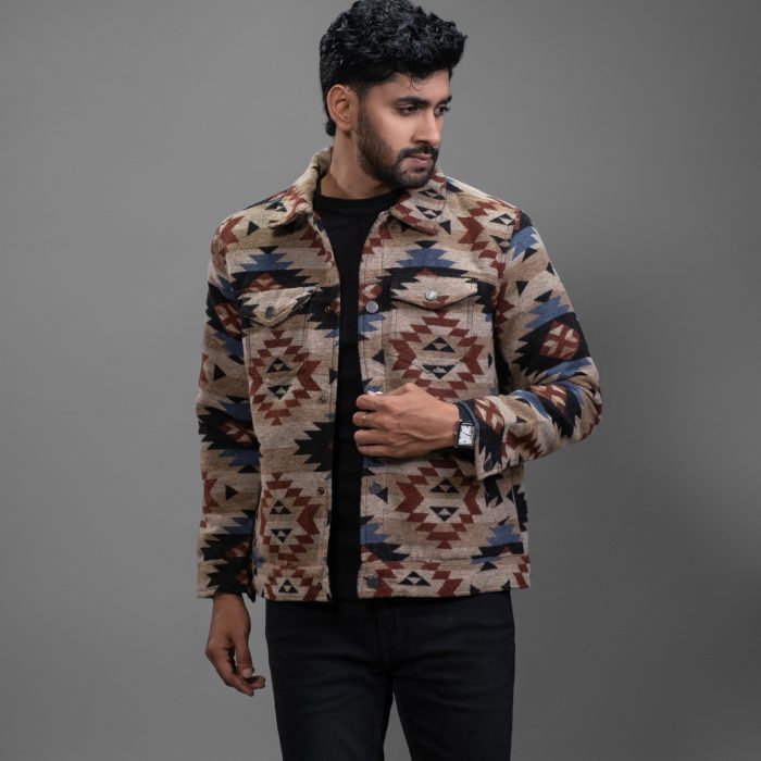 Texture Color Block Shacket : BJ-201