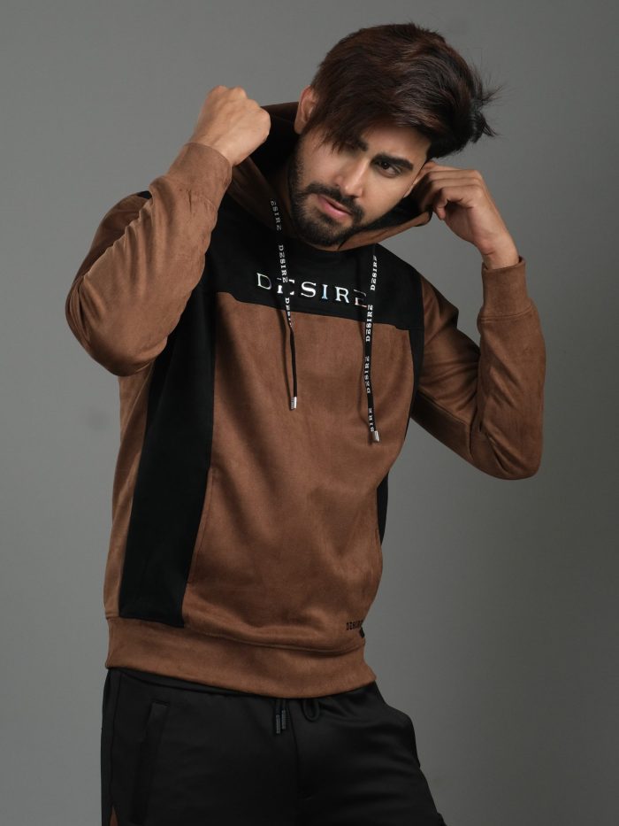 Suede Leather Contrast Hoodie – Luxe Edition: DH-36