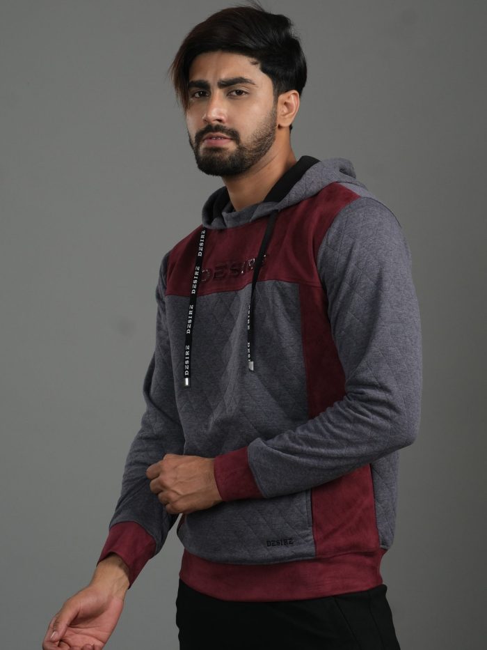 Suede Panel Quilted Hoodie : DH-33
